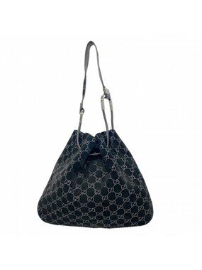 Gucci Shoulder Bag 001 Suede Black Gray Silver
